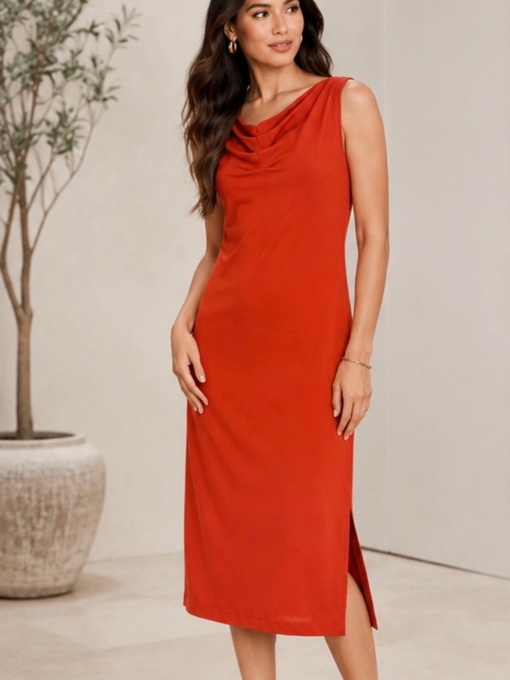 Banana Republic Petite Medium Burnt Orange Sleeveless MIDI Dress NWT Side Slit